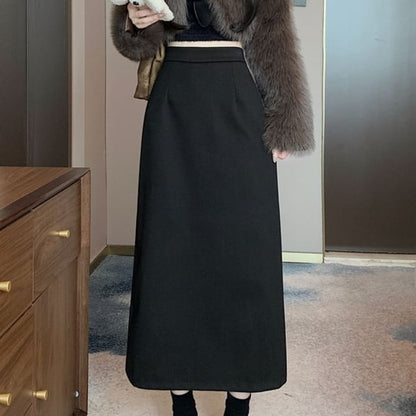 High Rise Plain Maxi A-Line Skirt