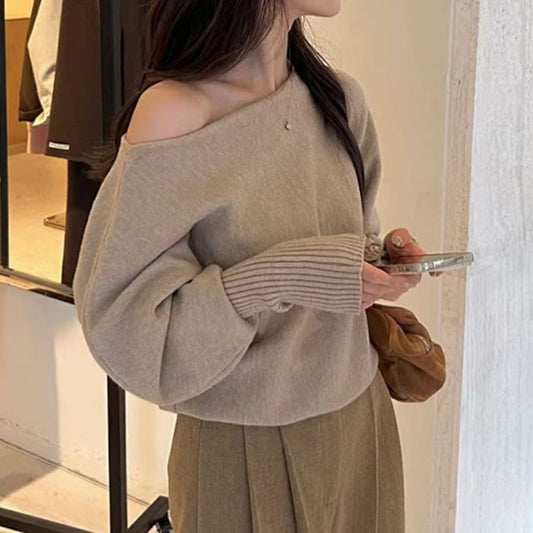 Off Shoulder Plain Sweater
