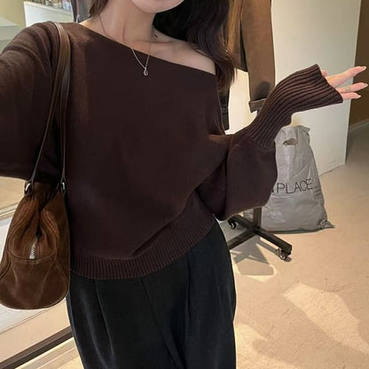 Off Shoulder Plain Sweater