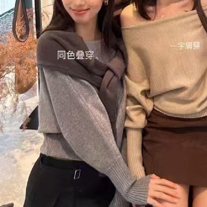 Off Shoulder Plain Sweater