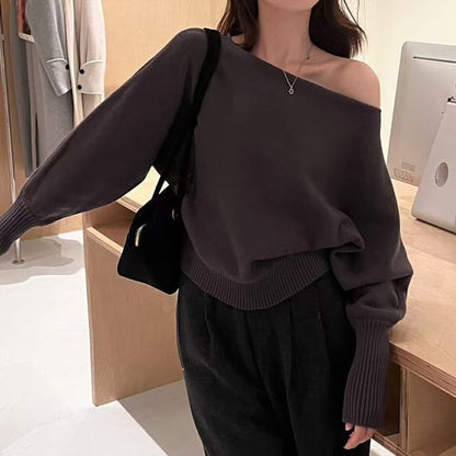 Off Shoulder Plain Sweater