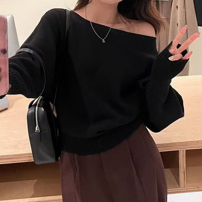 Off Shoulder Plain Sweater