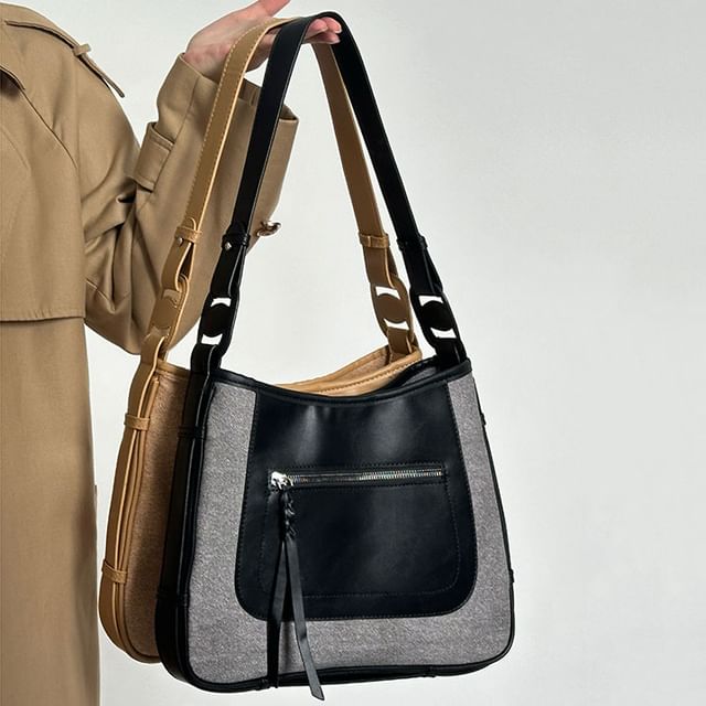 Faux Leather Two Tone Shoulder Bag