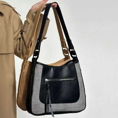 Faux Leather Two Tone Shoulder Bag