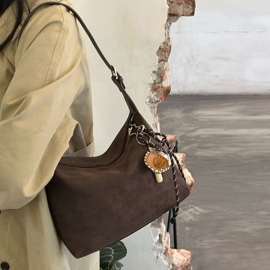Faux Leather Plain Shoulder Bag