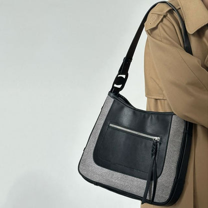 Faux Leather Two Tone Shoulder Bag