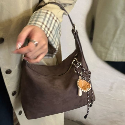 Faux Leather Plain Shoulder Bag