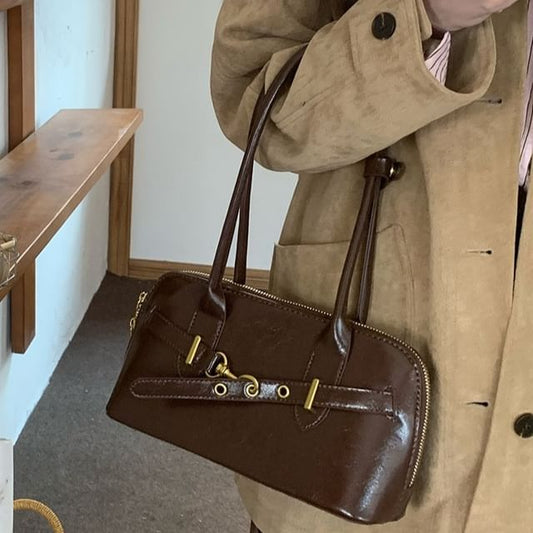 Plain Buckled Faux Leather Shoulder Bag