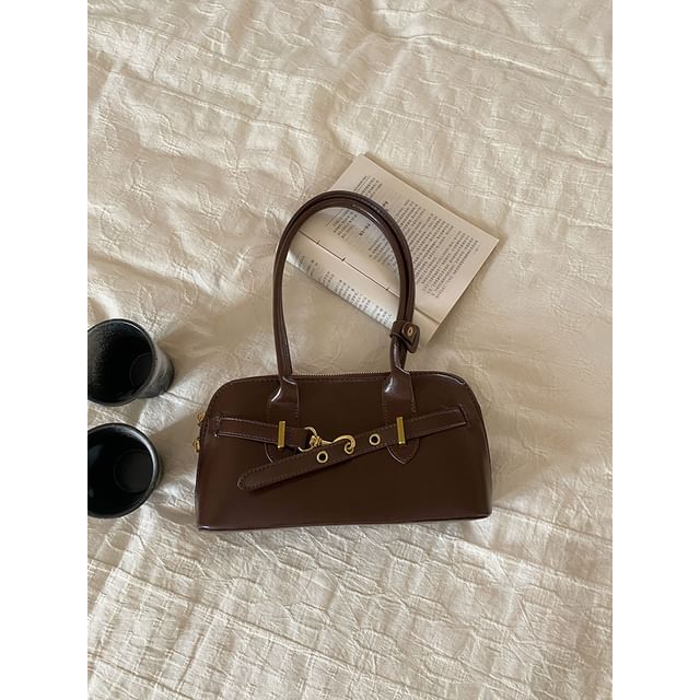 Plain Buckled Faux Leather Shoulder Bag