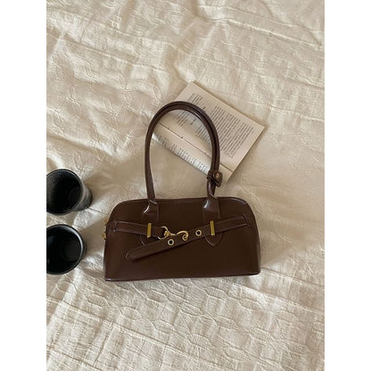 Plain Buckled Faux Leather Shoulder Bag