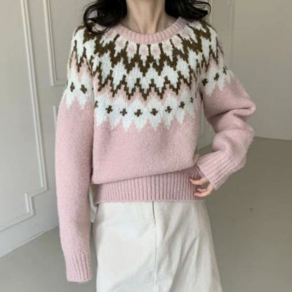 Crew Neck Patterned Sweater