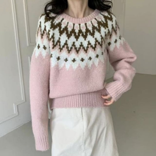 Crew Neck Patterned Sweater