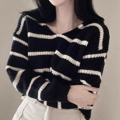 Collar Striped Sweater