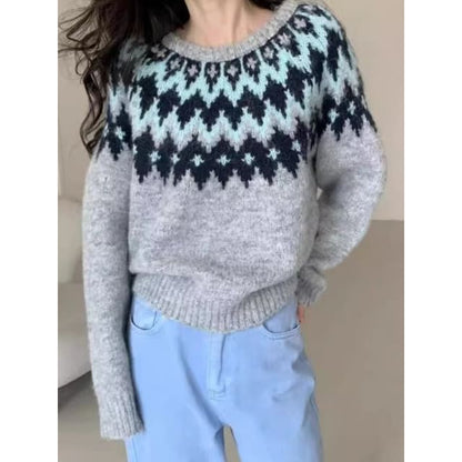 Crew Neck Patterned Sweater