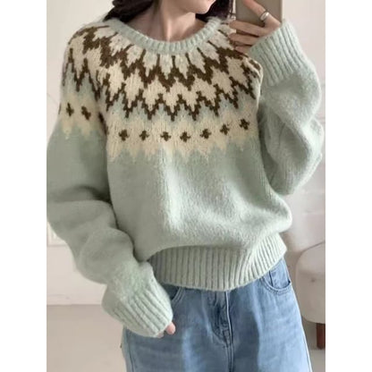Crew Neck Patterned Sweater