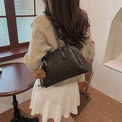 Washed Faux Leather Bowler Bag / Bag Charm / Set