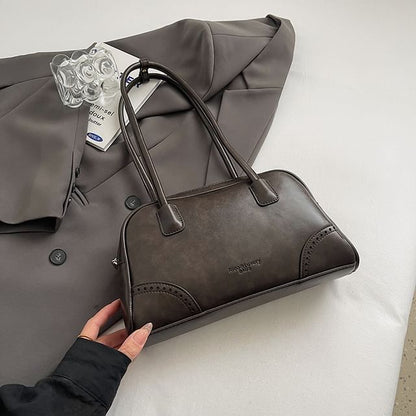 Washed Faux Leather Bowler Bag / Bag Charm / Set