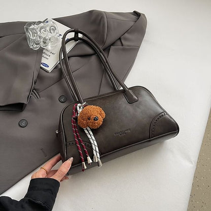 Washed Faux Leather Bowler Bag / Bag Charm / Set