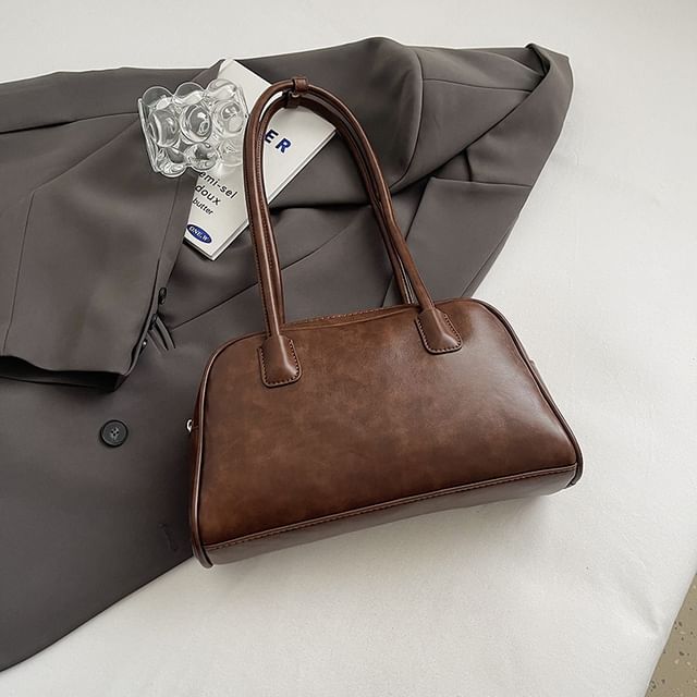 Washed Faux Leather Bowler Bag / Bag Charm / Set