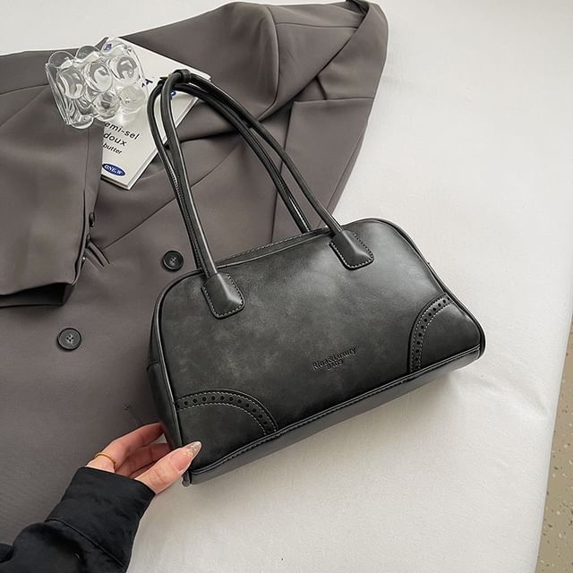 Washed Faux Leather Bowler Bag / Bag Charm / Set