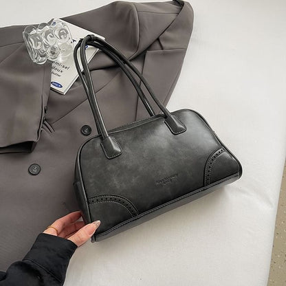 Washed Faux Leather Bowler Bag / Bag Charm / Set