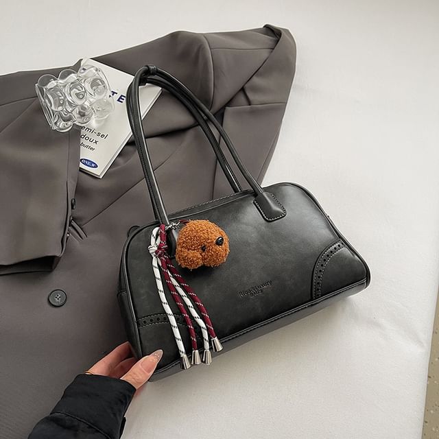 Washed Faux Leather Bowler Bag / Bag Charm / Set