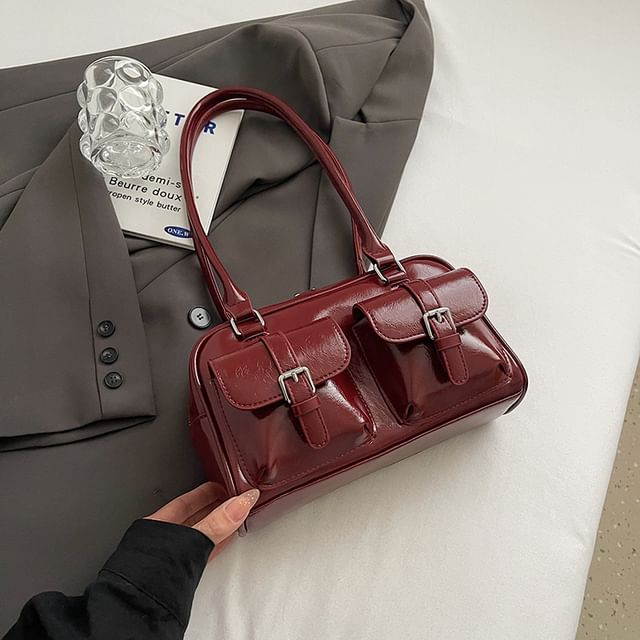 Multi-Pocket Faux Leather Tote Bag / Bag Charm / Set