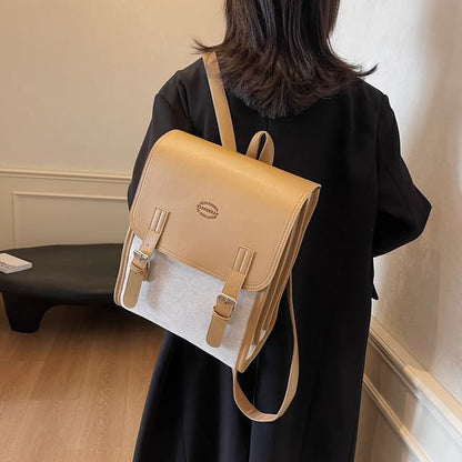 Flap Buckled Two Tone Backpack