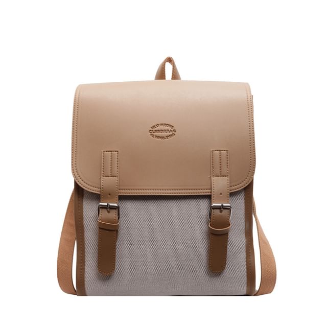 Flap Buckled Two Tone Backpack