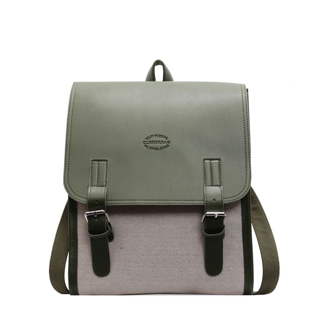 Flap Buckled Two Tone Backpack