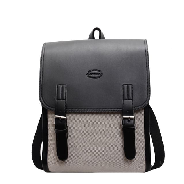 Flap Buckled Two Tone Backpack