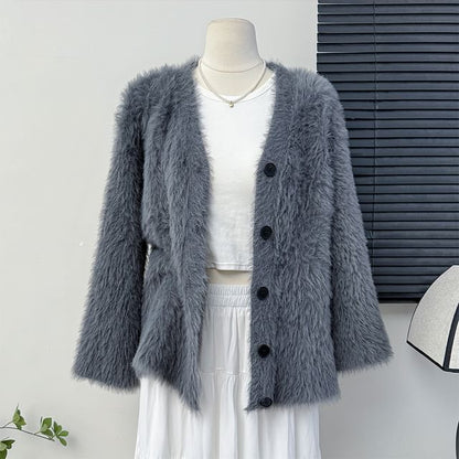 Faux-Fur V-Neck Cardigan