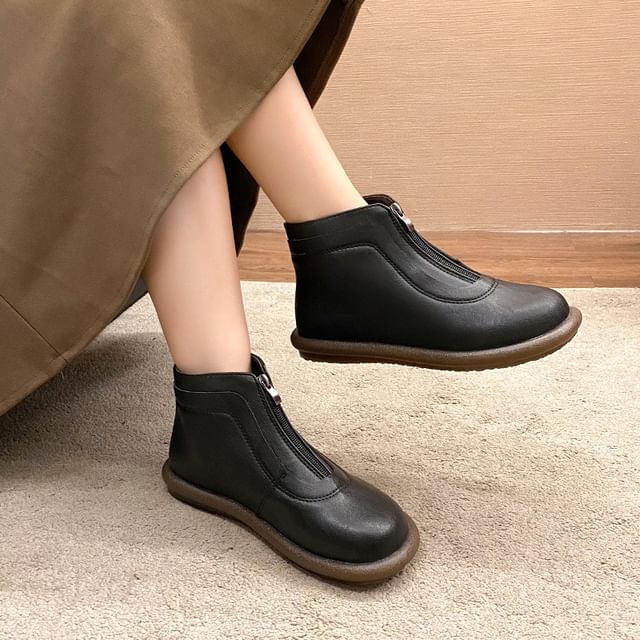 Boots Plain Zip-Up Faux Short Leather