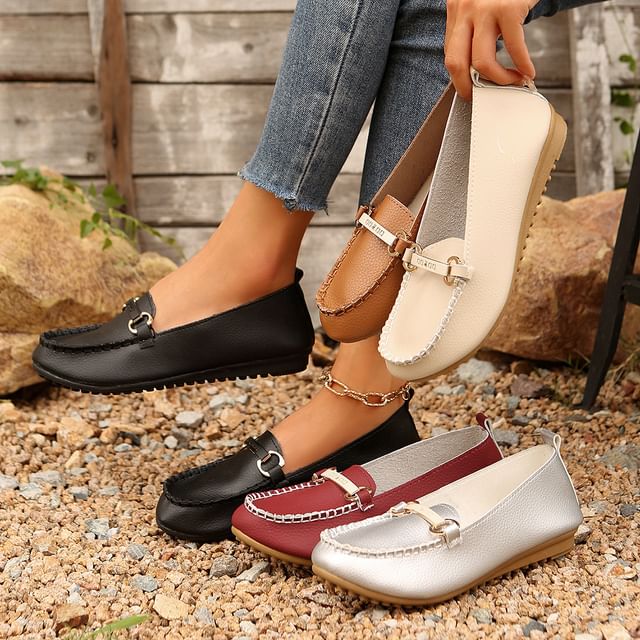 Plain Buckled Faux Leather Slip-Ons