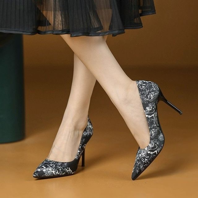 Print Floral Toe Pointed Pumps Stiletto