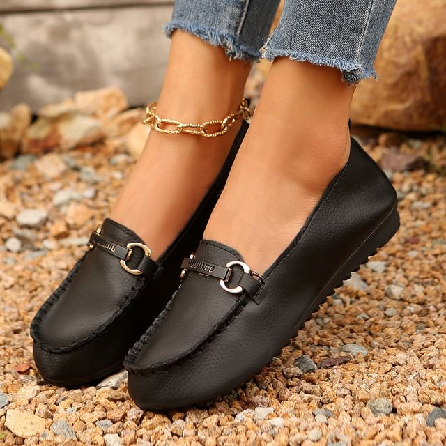 Plain Buckled Faux Leather Slip-Ons