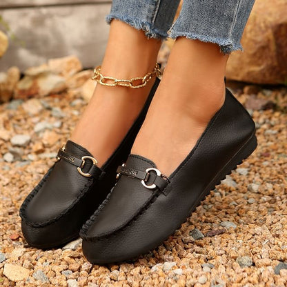 Plain Buckled Faux Leather Slip-Ons