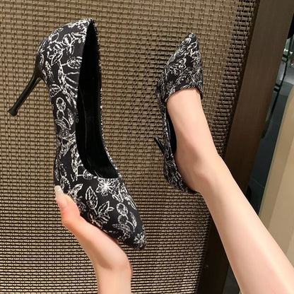 Print Floral Toe Pointed Pumps Stiletto