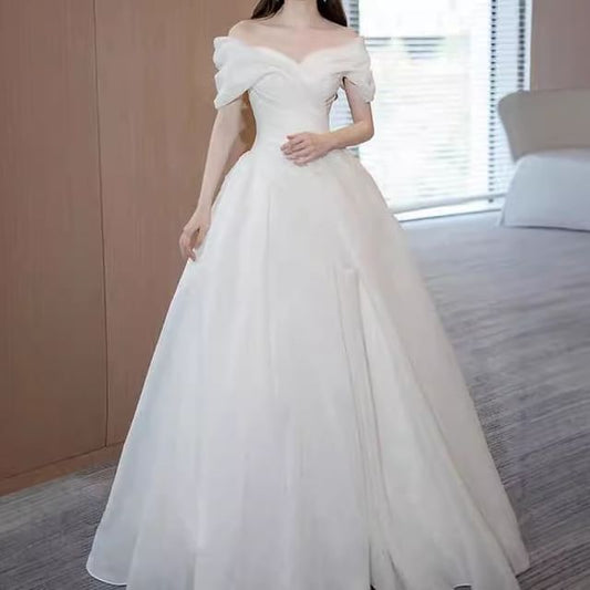 Wedding Gown Plain Sleeveless Off-Shoulder Ball