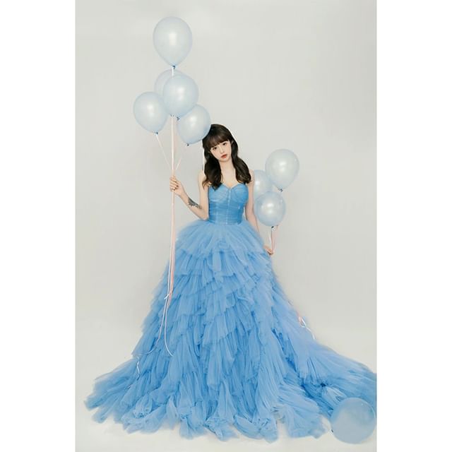 Strapless Sweetheart Neckline Plain Ruched Ruffle Ball Gown