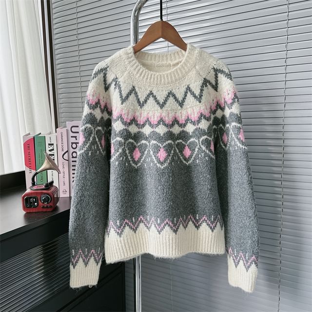 Round Neck Jacquard Sweater