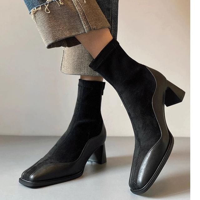 Block Heel Faux Leather Short Boots