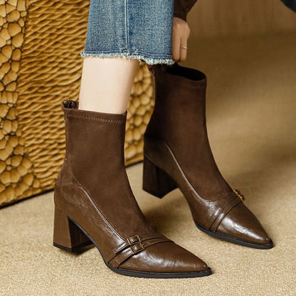 Block Heel Pointed Short Boots