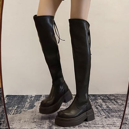 Faux Leather Platform Over-The-Knee Boots