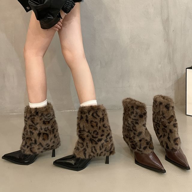 High Heel Leopard Print Pointed Short Boots