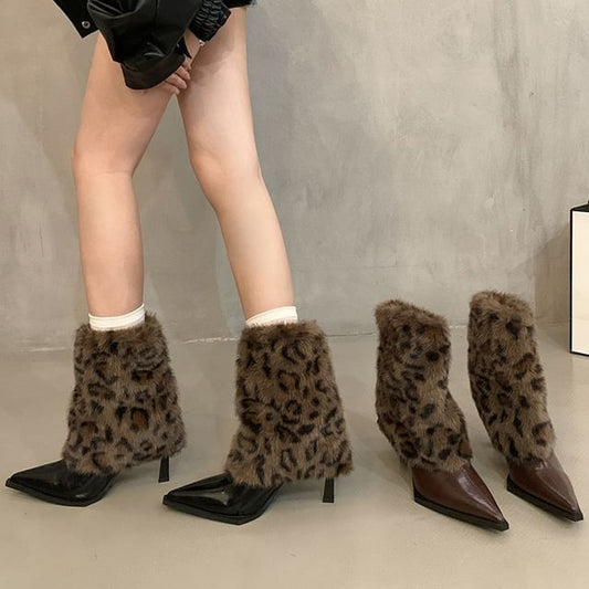 High Heel Leopard Print Pointed Short Boots