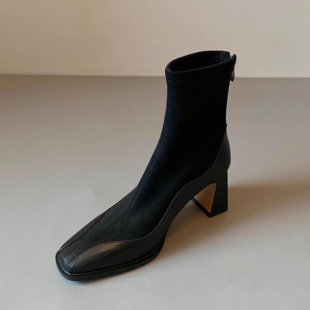 Block Heel Faux Leather Short Boots