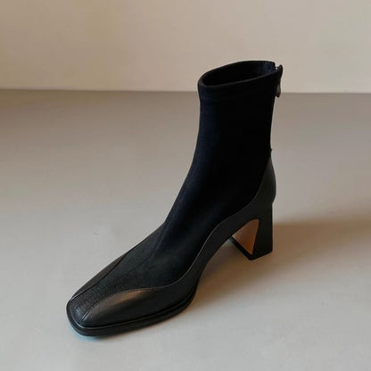 Block Heel Faux Leather Short Boots