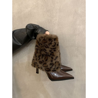 High Heel Leopard Print Pointed Short Boots