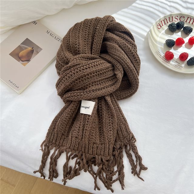 Plain Label Applique Tasseled Scarf